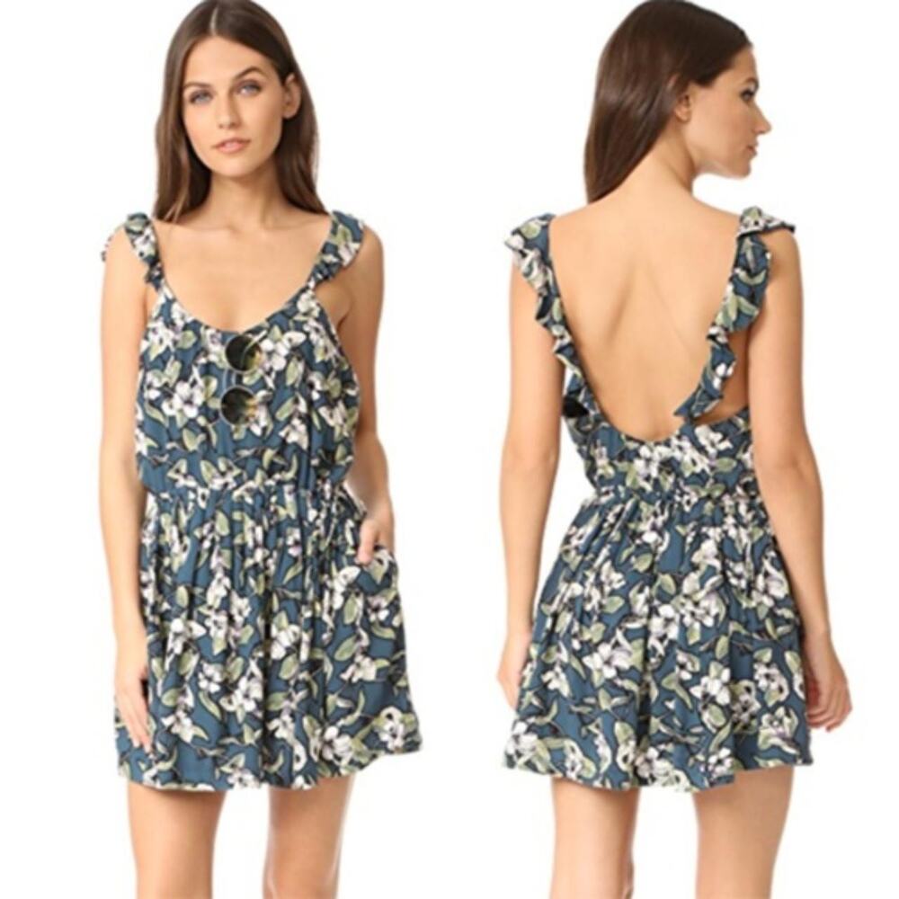 Free People Dear You Blue Floral Print Open Back Mini Dress Size XS